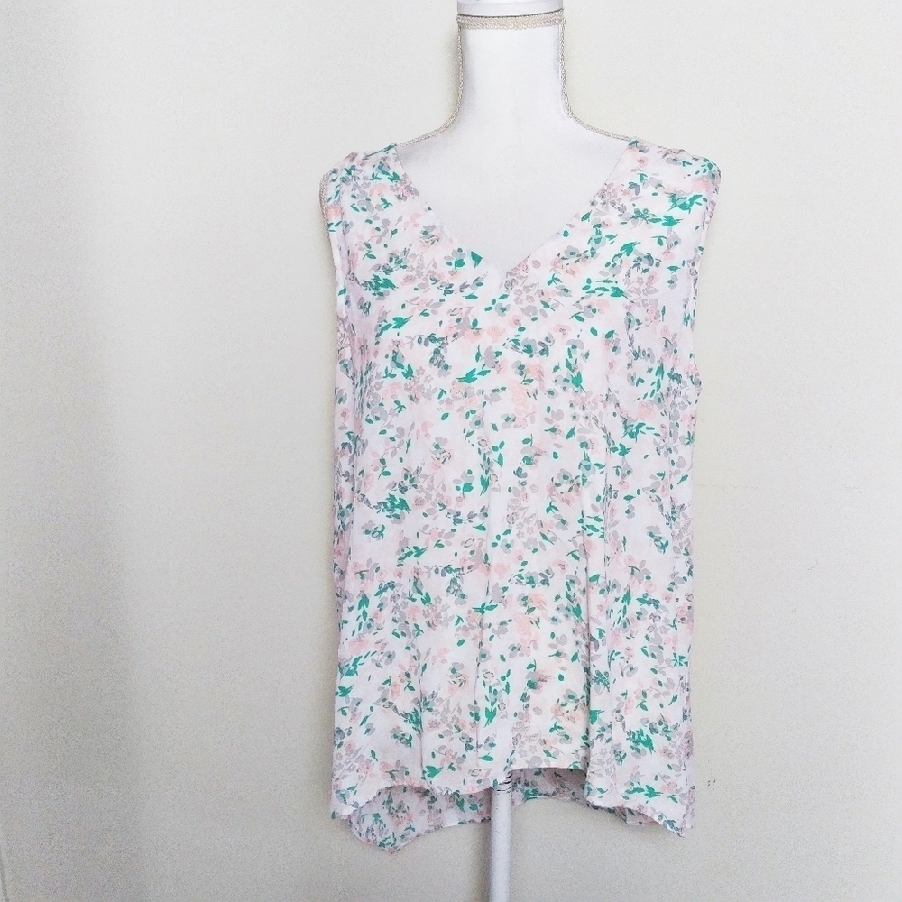 Kaari Blue Floral Print Sleeveless Blouse Tank Top
